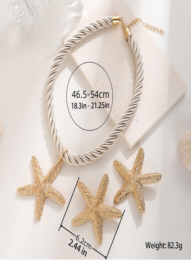 POYAMUSE Elegant Beach-Inspired Starfish Necklace for Women, Chunky Rope Choker Necklace with Gold Starfish Pendant, Seaside Necklace Jewelry for Summer Vacations and Coastal Getaways (C-Gold) - Image 2